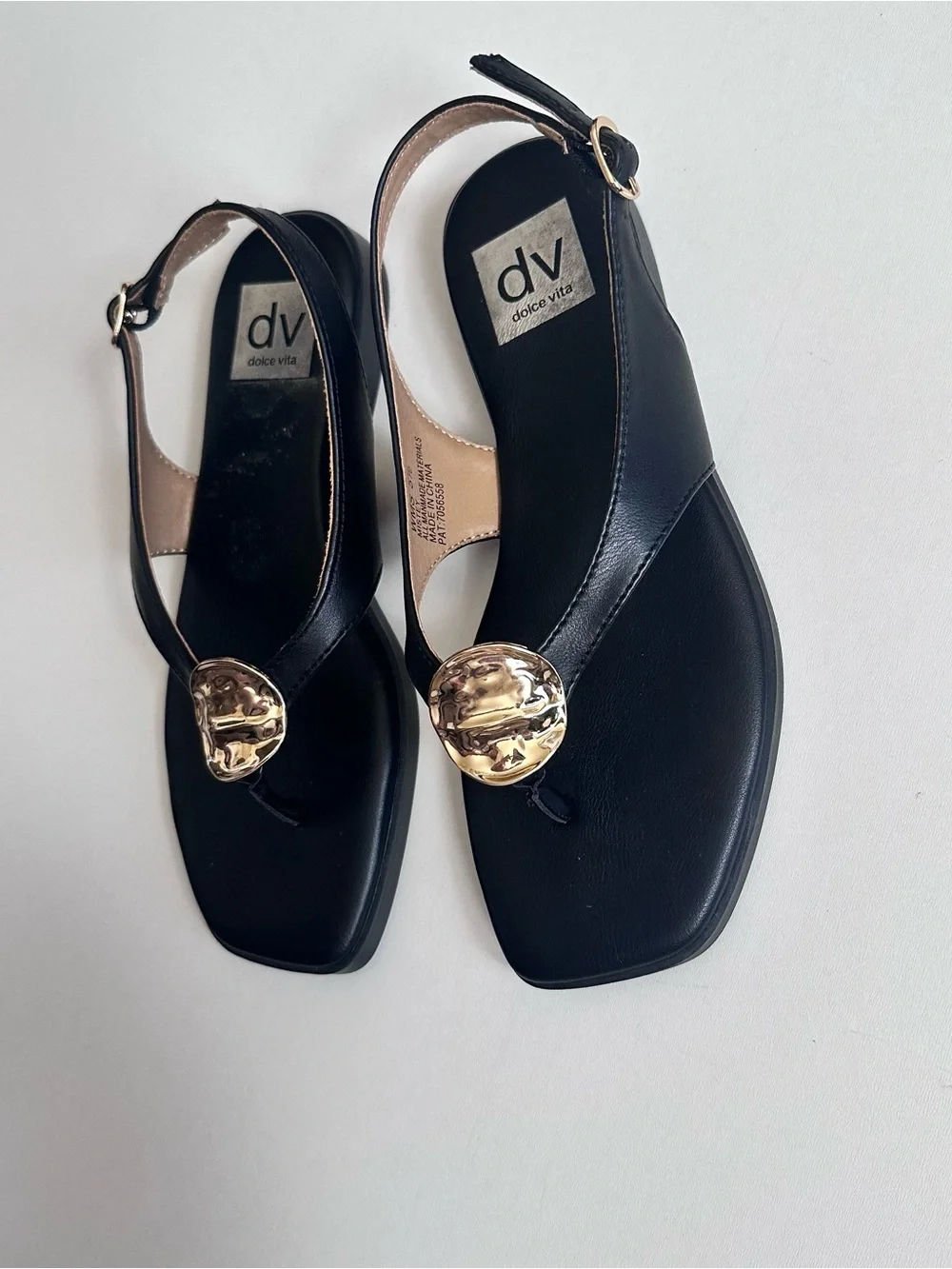 Dolce Vita Mistey Black Sandals Gold Medallion Size 5.5
